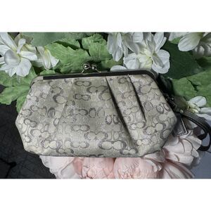 Vintage Silver Coach Mini Kiss Lock Clutch Wristlet